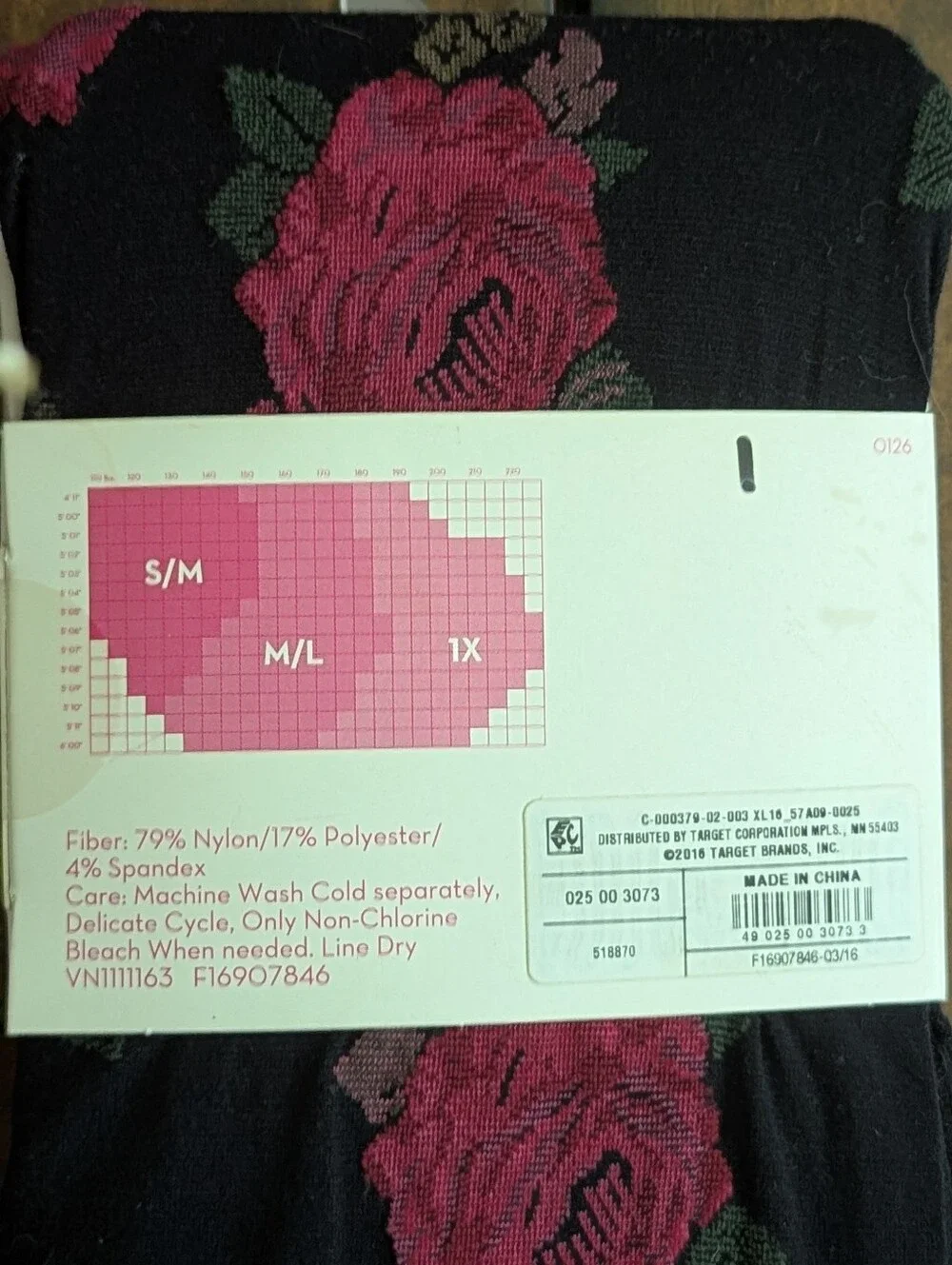 NIP Xhilaration Target Rose Floral Patterned Fashion Tights Black Pink S/M